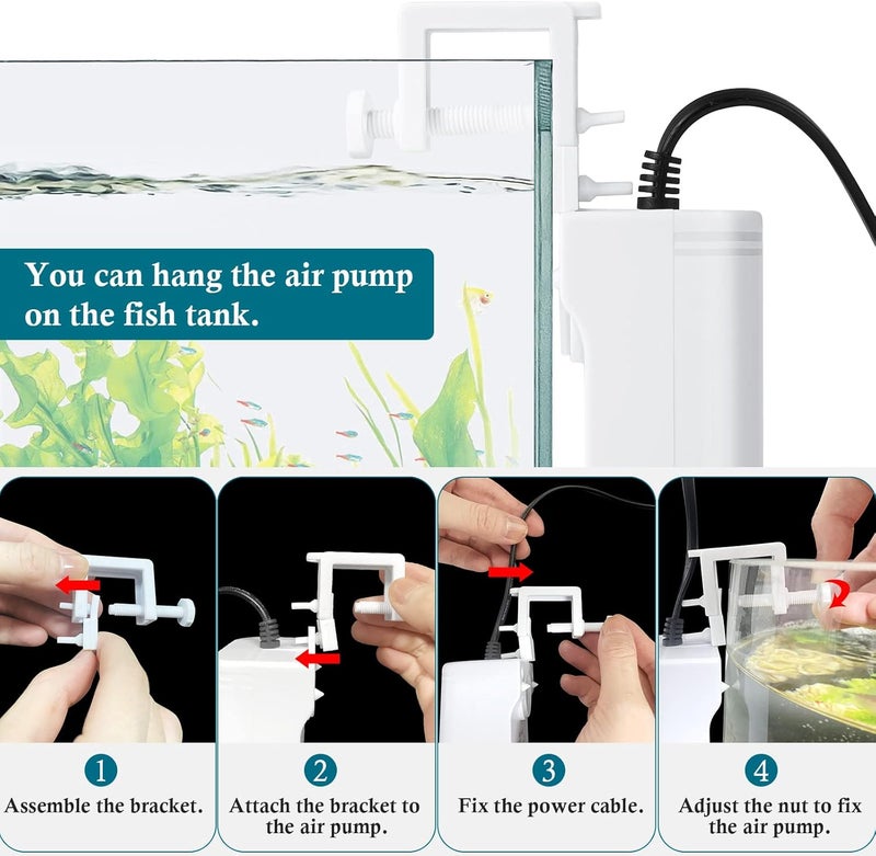 FEDOUR Mini Aquarium Air Pump, 20GPH 48GPH Fish Tank Hang on Oxygen Pump, Ultra Quiet Aquarium Bubbler for up to 60 Gallon Fish Tank - Image 5